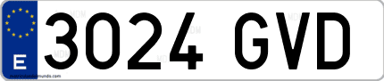 Ejemplo de matrícula de coche ordinaria 3024 GVD