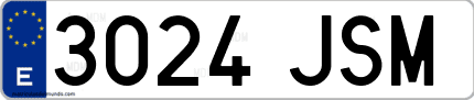 Ejemplo de matrícula de coche ordinaria 3024 JSM