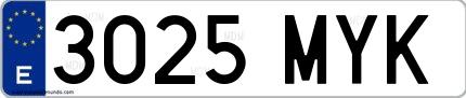 Ejemplo de matrícula de coche ordinaria 3025 MYK