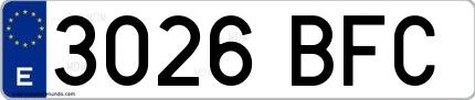Ejemplo de matrícula española 3026 BFC
