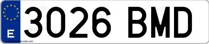 Ejemplo de matrícula española 3026 BMD