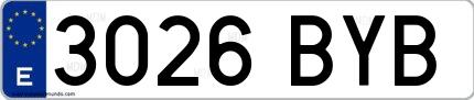 Ejemplo de matrícula española 3026 BYB