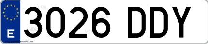 Ejemplo de matrícula española 3026 DDY