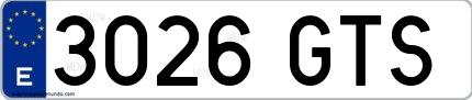 Ejemplo de matrícula española 3026 GTS
