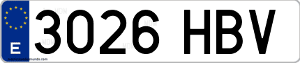 Ejemplo de matrícula de coche ordinaria 3026 HBV