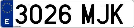 Ejemplo de matrícula española 3026 MJK