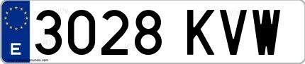 Ejemplo de matrícula española 3028 KVW