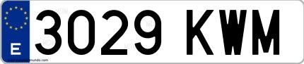 Ejemplo de matrícula española 3029 KWM