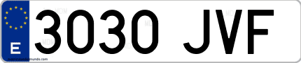 Ejemplo de matrícula de coche ordinaria 3030 JVF