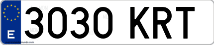 Ejemplo de matrícula de coche ordinaria 3030 KRT