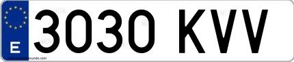 Ejemplo de matrícula española 3030 KVV