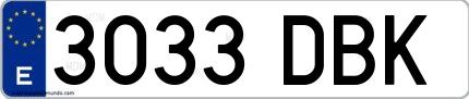 Ejemplo de matrícula española 3033 DBK
