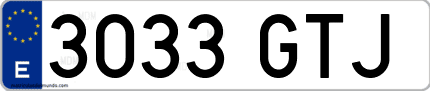 Ejemplo de matrícula de coche ordinaria 3033 GTJ