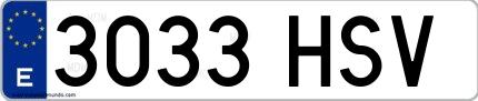 Ejemplo de matrícula de coche ordinaria 3033 HSV