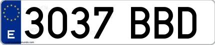 Ejemplo de matrícula española 3037 BBD