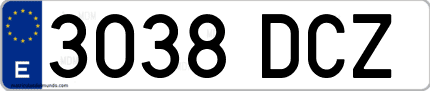 Ejemplo de matrícula de coche ordinaria 3038 DCZ