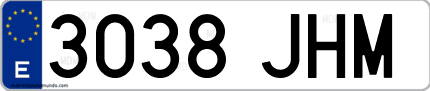 Ejemplo de matrícula de coche ordinaria 3038 JHM