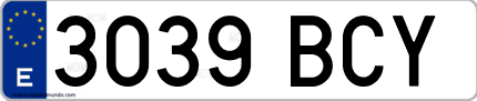 Ejemplo de matrícula de coche ordinaria 3039 BCY