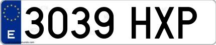 Ejemplo de matrícula española 3039 HXP