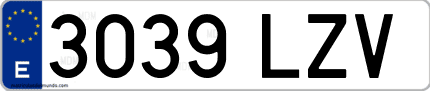 Ejemplo de matrícula de coche ordinaria 3039 LZV