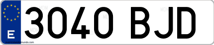 Ejemplo de matrícula de coche ordinaria 3040 BJD