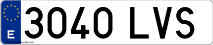 Ejemplo de matrícula de coche ordinaria 3040 LVS