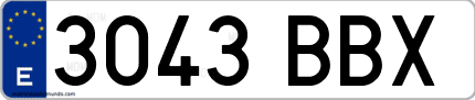 Ejemplo de matrícula de coche ordinaria 3043 BBX