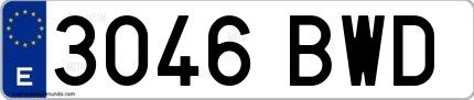 Ejemplo de matrícula española 3046 BWD