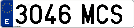 Ejemplo de matrícula de coche ordinaria 3046 MCS