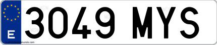 Ejemplo de matrícula española 3049 MYS