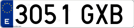 Ejemplo de matrícula de coche ordinaria 3051 GXB