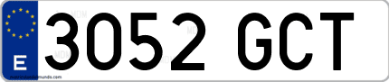 Ejemplo de matrícula de coche ordinaria 3052 GCT