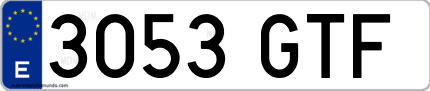 Ejemplo de matrícula de coche ordinaria 3053 GTF