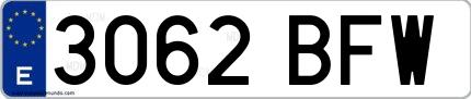 Ejemplo de matrícula española 3062 BFW