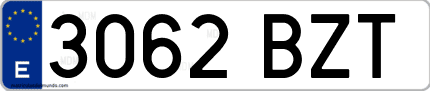 Ejemplo de matrícula de coche ordinaria 3062 BZT