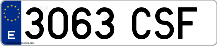 Ejemplo de matrícula de coche ordinaria 3063 CSF