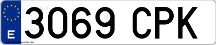 Ejemplo de matrícula española 3069 CPK