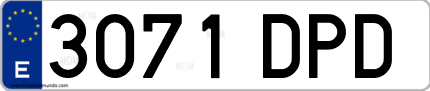 Ejemplo de matrícula de coche ordinaria 3071 DPD