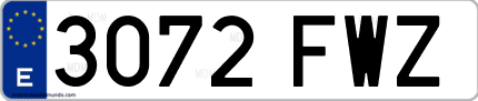 Ejemplo de matrícula de coche ordinaria 3072 FWZ