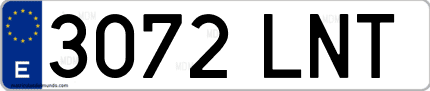 Ejemplo de matrícula de coche ordinaria 3072 LNT