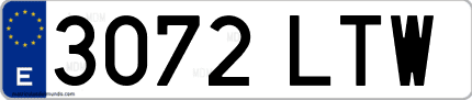 Ejemplo de matrícula de coche ordinaria 3072 LTW
