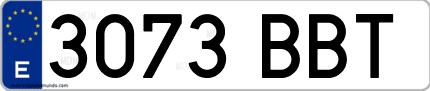 Ejemplo de matrícula de coche ordinaria 3073 BBT