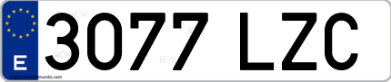 Ejemplo de matrícula de coche ordinaria 3077 LZC