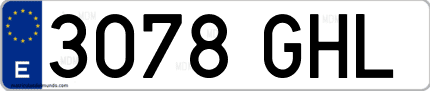 Ejemplo de matrícula de coche ordinaria 3078 GHL