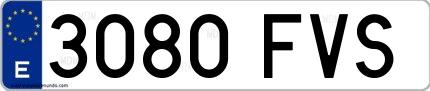 Ejemplo de matrícula española 3080 FVS
