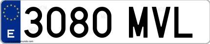 Ejemplo de matrícula española 3080 MVL
