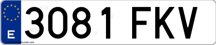 Ejemplo de matrícula de coche ordinaria 3081 FKV