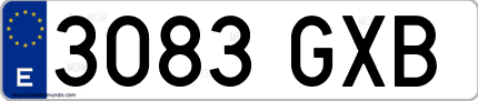 Ejemplo de matrícula de coche ordinaria 3083 GXB