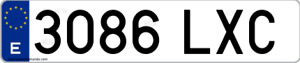 Ejemplo de matrícula de coche ordinaria 3086 LXC