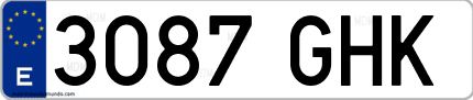 Ejemplo de matrícula de coche ordinaria 3087 GHK